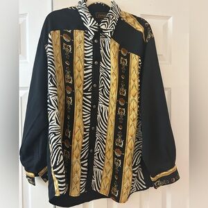 Sangi Baroque Zebra Print Button-Up women’s retro top blouse Vintage L